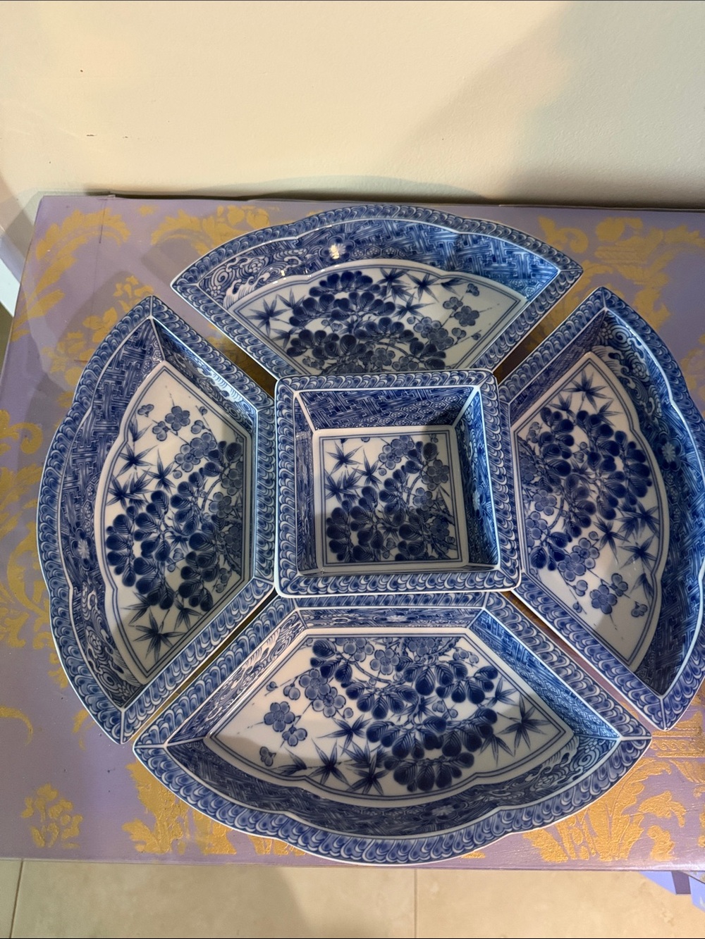 Blue and White Porcelain Serving Bowl Set - Floral Pattern